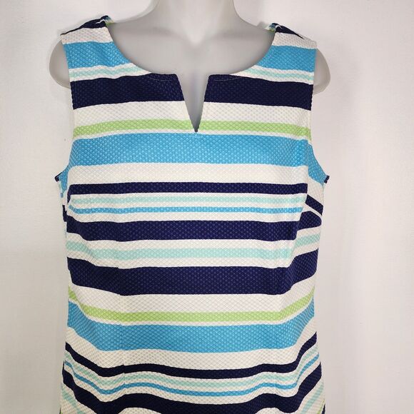 Talbots Petites Women Mini Dress 8P Blue White Striped Sleeveless A Line Pockets - Picture 3 of 9
